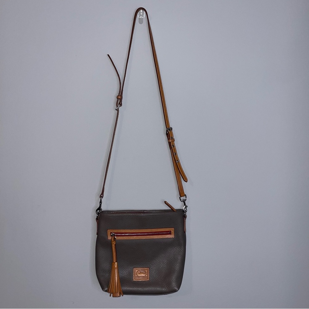 Dooney & Bourke Pebble Grain Charcoal and Tan Crossbody Bag